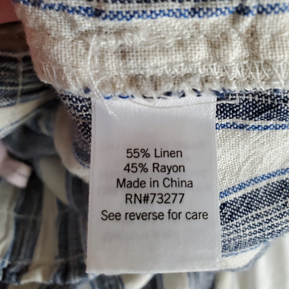 High Rise Blue & Ivory Stripe Linen  High-Rise Pant Tapered - Size XS - Picture 7 of 9